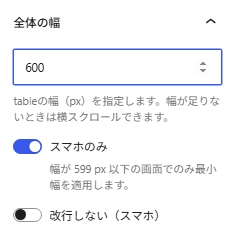 AFFINGER7：テーブルの幅設定
