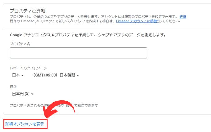 Googleアナリティクス登録画面：詳細オプション