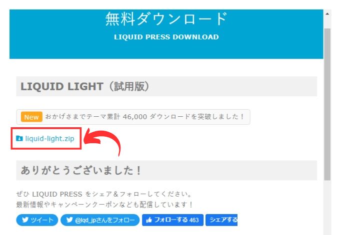 「LIQUID PRESS LIGHT」ダウロード画面