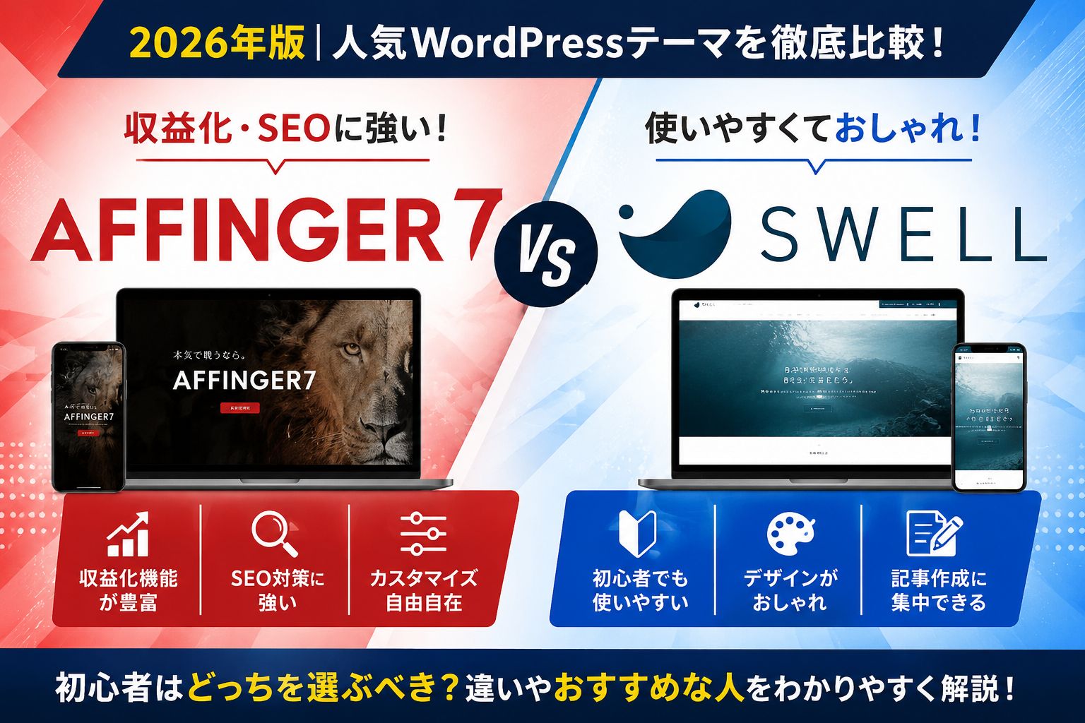 AFFINGER7とSWELLを徹底比較｜初心者はどっちを選ぶべき？違いやおすすめな人を解説【2026年版】