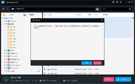 RecoveryFox AI:復元画面