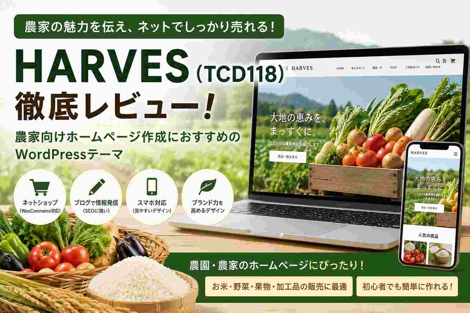 農家向けホームページ作成におすすめのWordPressテーマ「HARVES（TCD118）」レビュー｜ネットショップも作れる