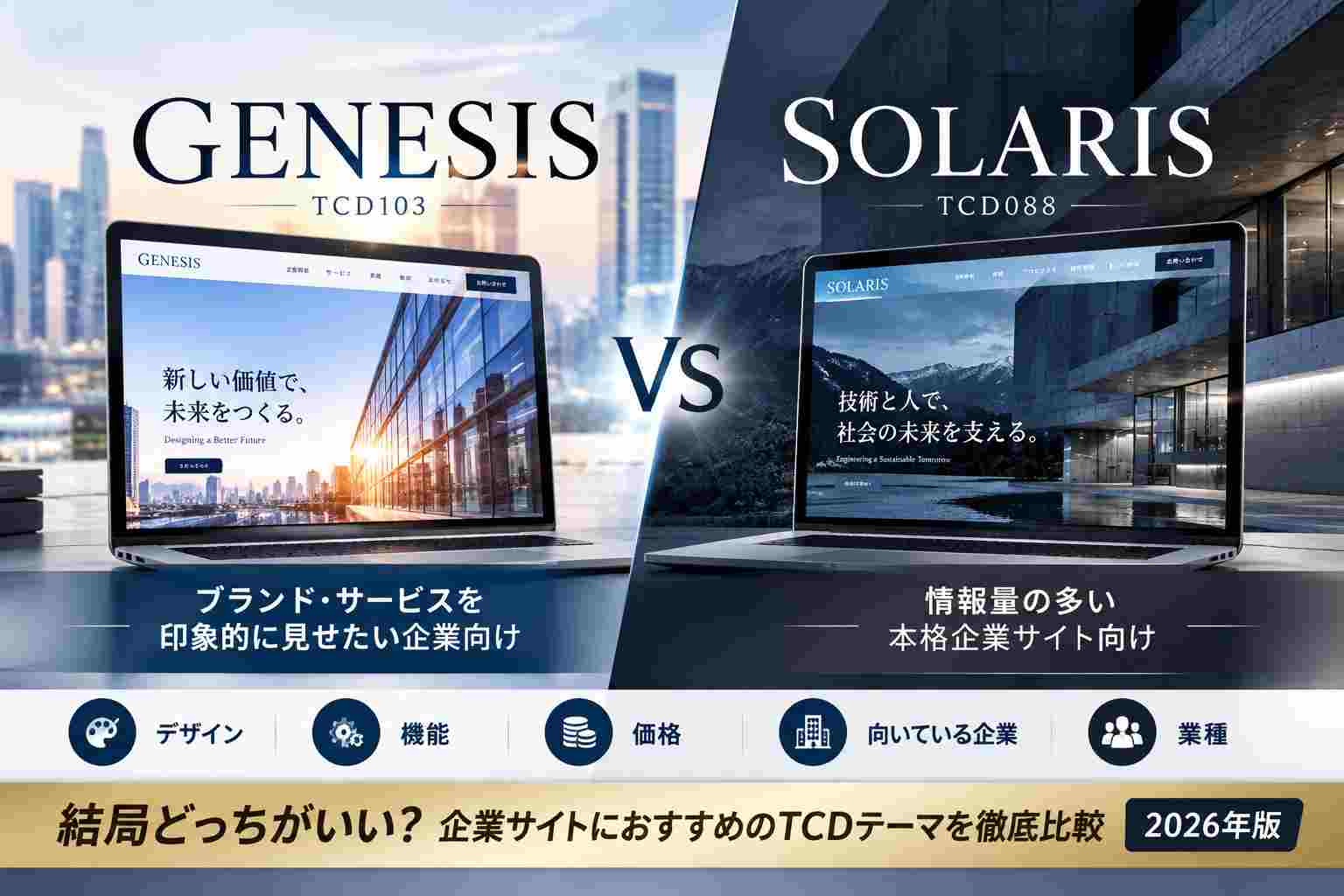 GENESISとSOLARISを徹底比較｜企業サイトにおすすめのTCDテーマはどっち？【2026年版】